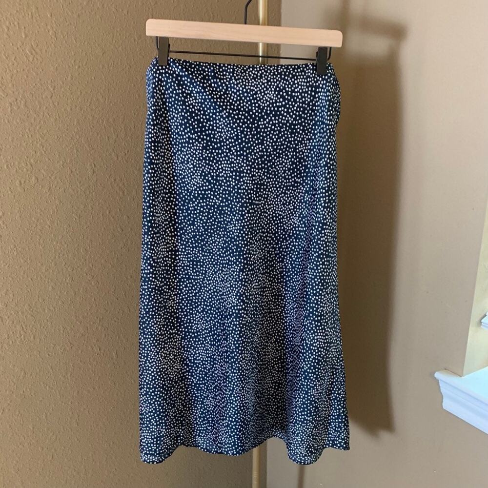 LOFT Size 18 NWT Navy Polka Dot Midi Skirt A-Line Elastic Waist Blue White